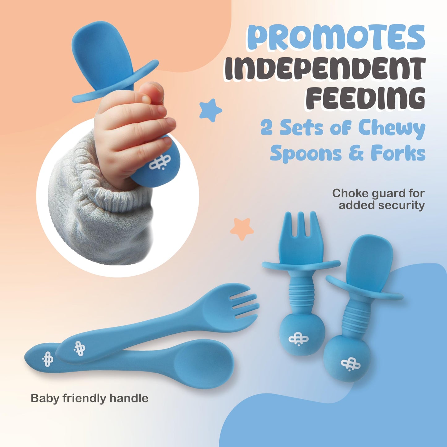 Bluubi Silicone Baby Feeding Set - Infant Tableware for First Foods & Baby, Led Weaning (0+ Months), Easy to Clean, Durable, Perfect for Baby Boy or Girl, Solid Feeding - Blue - Deluxe