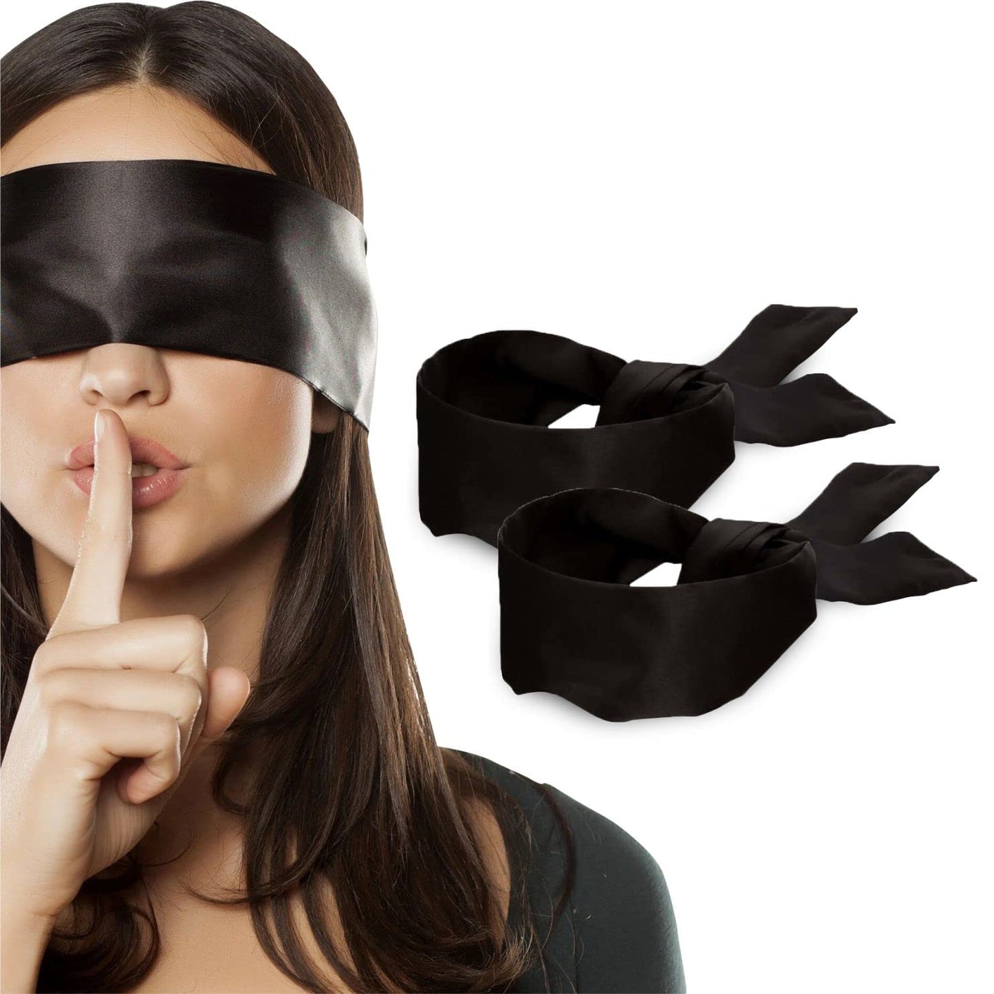 Lang Horn 2 pcs Silk Satin Blindfold Eye Mask Sleep Mask Soft Satin Eye Cover Silk Sleeping mask Valentine Gift 155cm / 62” (2 Pc Black)