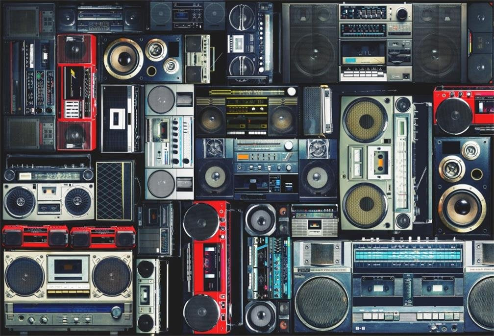 Aofoto 7X5Ft Vintage Wall Of Radio Boombox Backdrop Retro 80S Style Photography Background Nostalgic Old-Fashioned Amplifier Mus