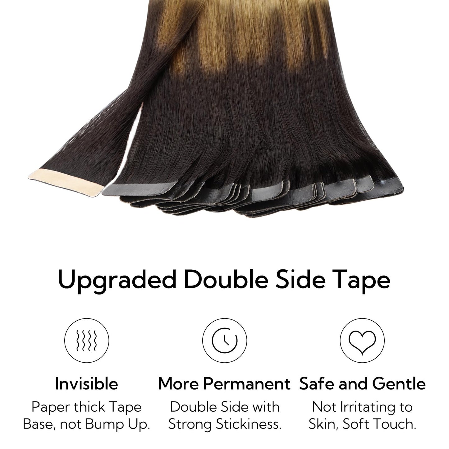 hotbanana Tape in Hair Extensions, 12 Inch Tape in Hair Extensions Human Hair 20pcs 40g Dark Brown to Light Brown and Ash Blonde