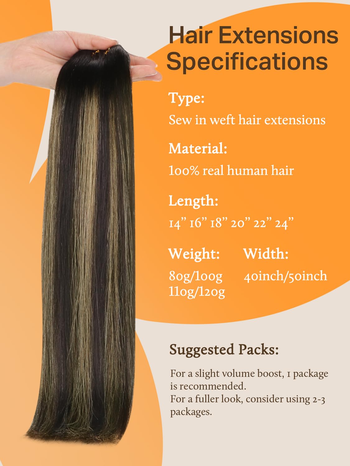 DOORES Real Human Hair Extensions, Balayage Natural Black to Light Blonde 22 Inch 110g, Sew In Weft, Long Straight Style for Wom