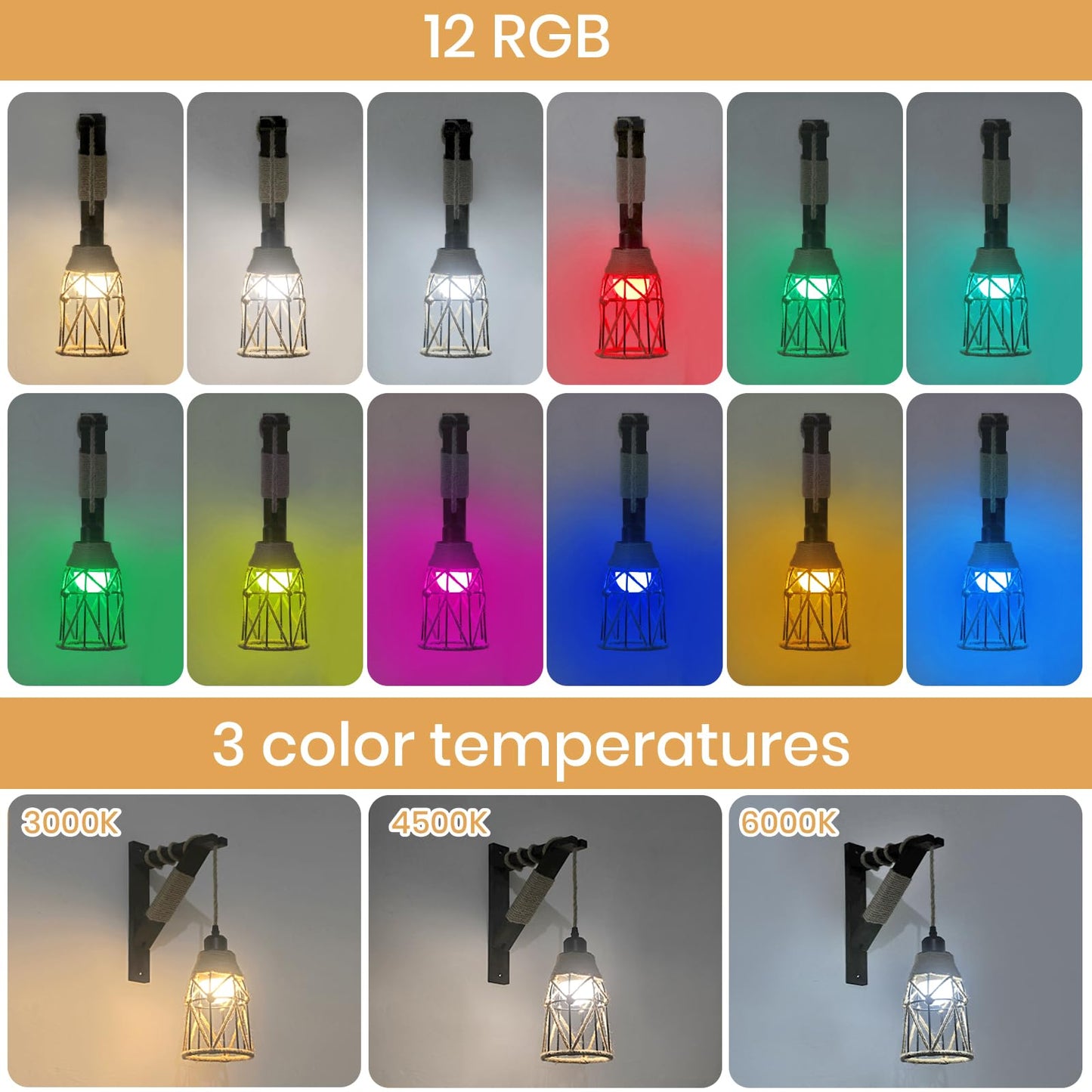 SEEBLEN Battery Operated Wall Sconce Set of Two, RGB Colors, Wireless Rechargeable, Dimmable, Black, 2 Pack