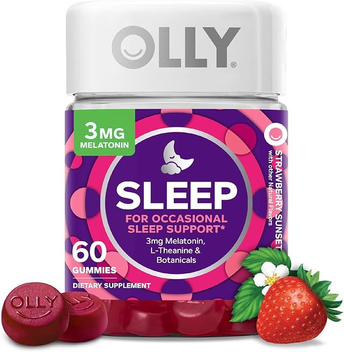 OLLY Sleep Gummies with Melatonin, L-Theanine and Botanicals, BlackBerry and Strawberry Flavors, 130 Count