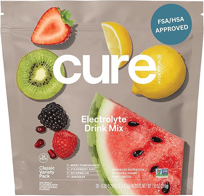 Cure Hydration | Plant-Based Electrolyte Drink Mix | No Added Sugar | FSA-HSA | Dehydration Relief Powder Made with Coconu...