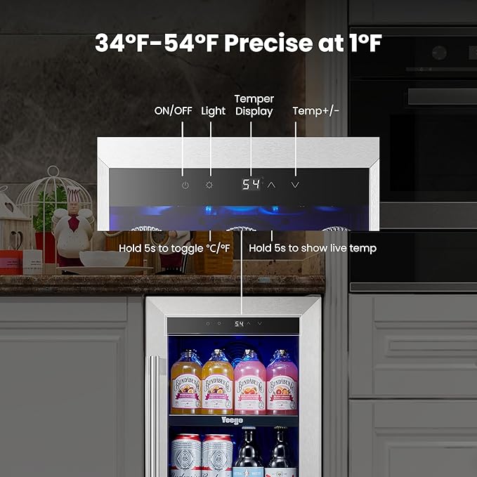Yeego Beverage-Refrigerator,15 Inch Beverage Cooler 2PCS Small Wine Fridge Built-in or Freestanding with Auto Defrost, Mini Fridge with Glass Door for Bottles and Cans Beer/Soda/Water/Wine