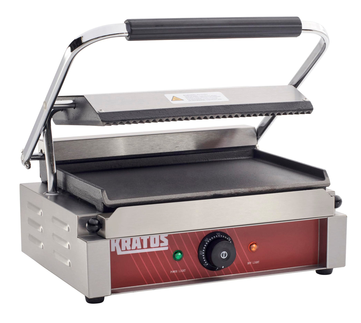 Kratos Commercial Electric Panini Sandwich Grill with Grooved Top and Smooth Bottom Plates, 14" x 9" Cooking Surface, Commercial Countertop Panini Press, 120V, 1750W (29Y-022)
