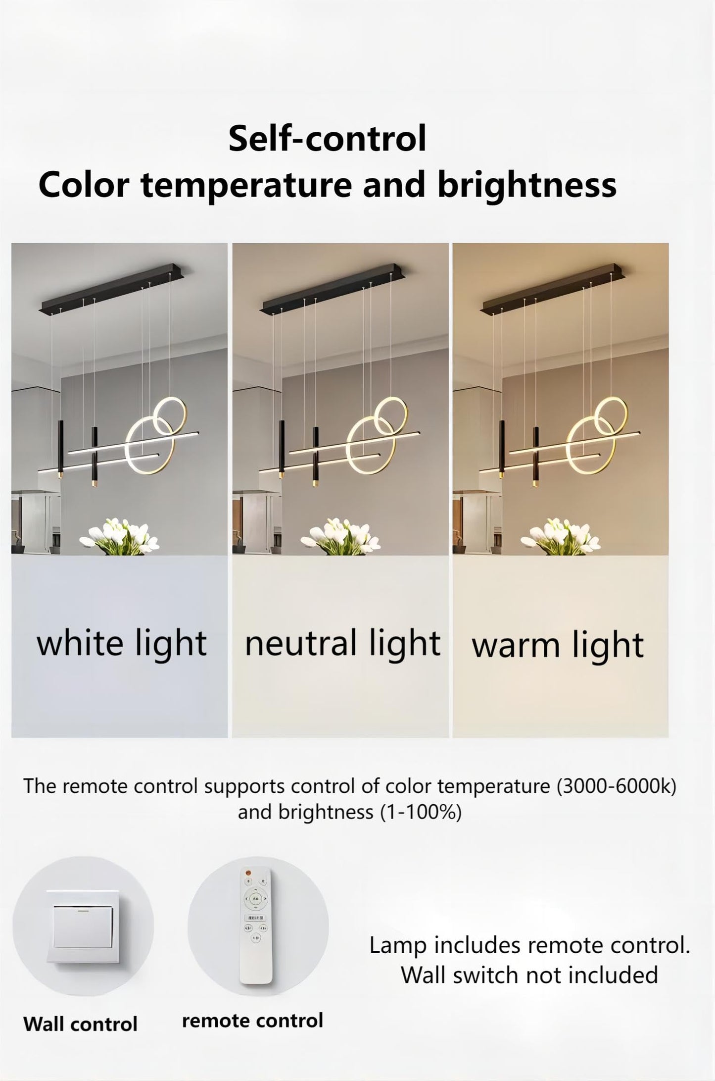 Generic 6 Lights LED Island Light, 39.4in Geometric Pendant, Metal, Remote Control, Dimmable, Black Gold, Model 8656