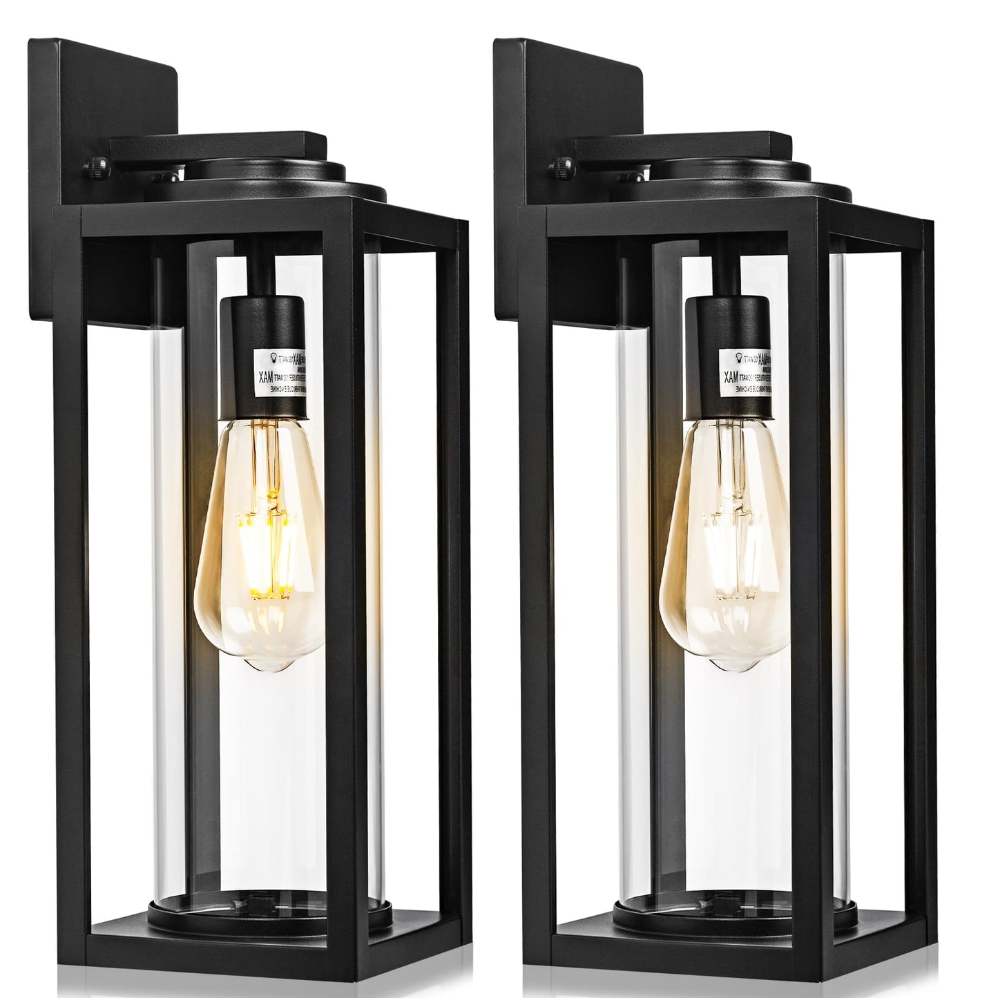 Filiyano 20Inch Large Outdoor Wall Lights - 2 Packs Modern Black Exterior Light Fixture With Clear Glass Shade  Waterproof Porch Lighting For House  Farmhouse Sconces Lantern For Front Door  Garage