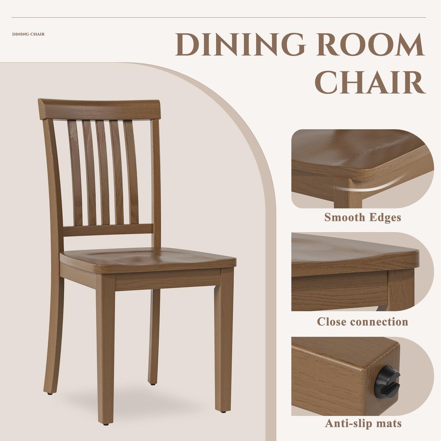 COLAMY Wooden Dining Chairs Set of 6, Solid Rubberwood Kitchen & Dining Room Chairs, Farmhouse Rustic Side Chairs for Dining Table, Anti-Slip Protection, Classic Windsor Style Seating, Oak Light Brown