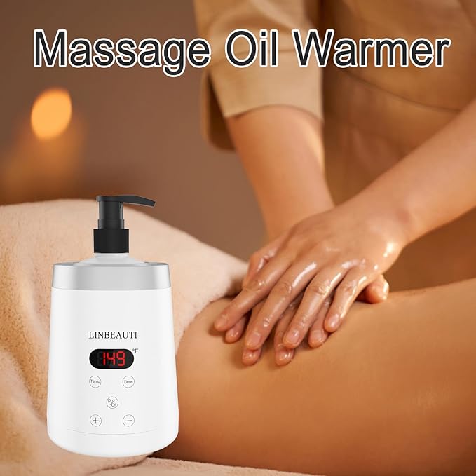 Massage Oil Warmer Bottle Professional Lotion Heater for SPA, Automatic Heated Lotion Cream for Salon, Barber Shops, Home, with Two Oil Bottle Dispenser (white)