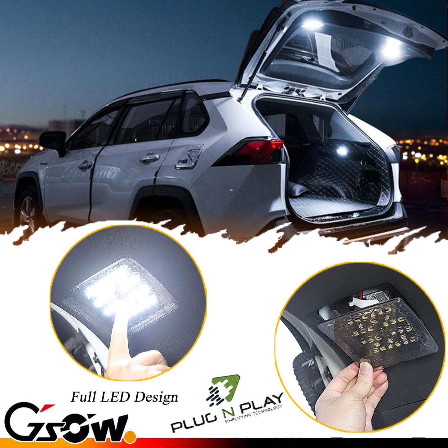 Gsowo 2 Pcs Led Trunk Overhead Lights For Toyo-Ta Rav4 2022 2023 2024  Rav4 Accessories Rear Hatch Door Lid Trunk Cargo Lamp Trunk Ceiling Lighting