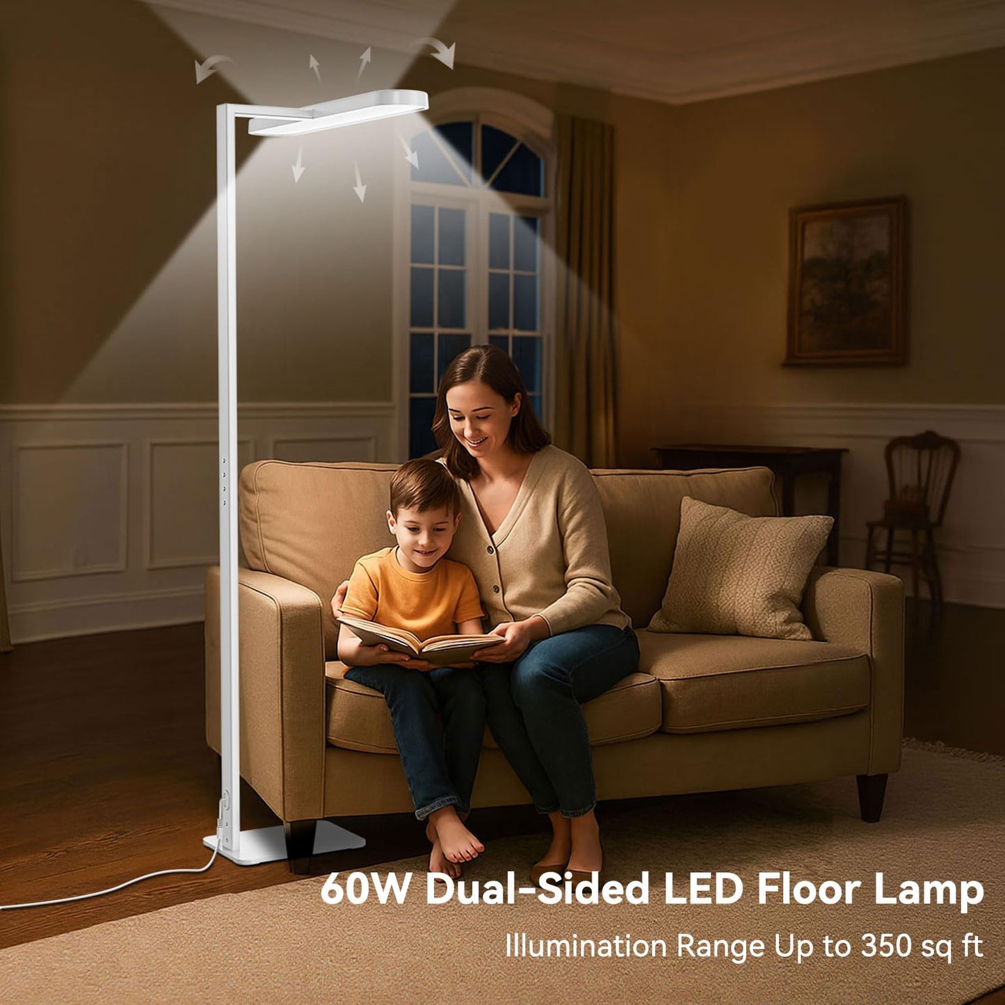 LASTAR Floor Lamp, 70in  LED Reading Lamp, 7 Brightness Levels, 4000K, 9000LM, White, Model SL015