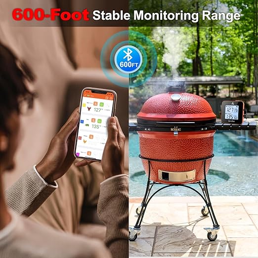 600 ft Range Digital Wireless Meat Thermometer with 2 Probes - Bluetooth & Rechargeable for Grilling Smoker Turkey, Fish, Beef