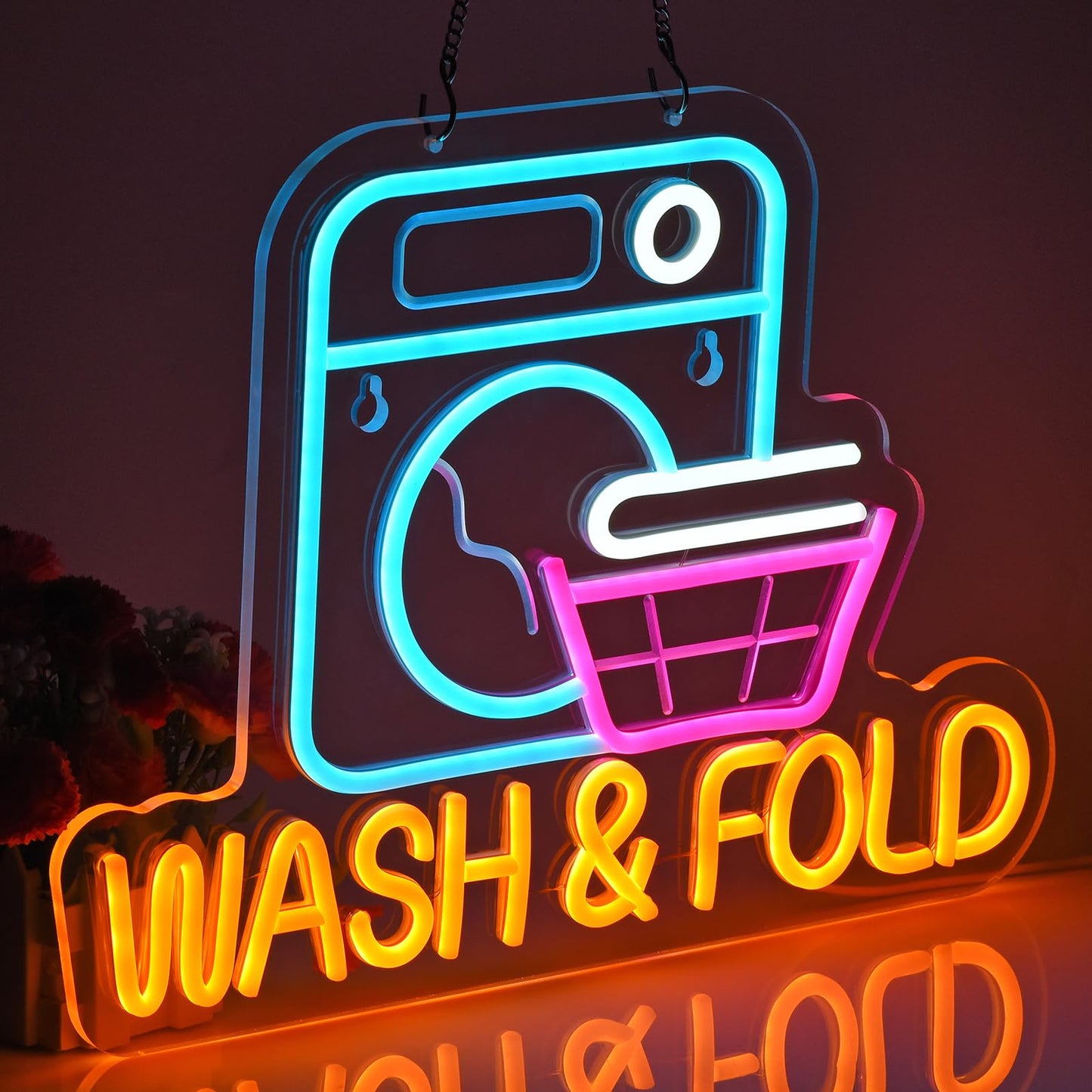 Jomobuty Wash & Fold Neon Sign For Laundry Room Wall Decor Led Light Up Sign Business Signage For Home Laundromat Wash Room Decor Gift 16.1 X 11.8 Led Art Wall Hanging Decorative Lights