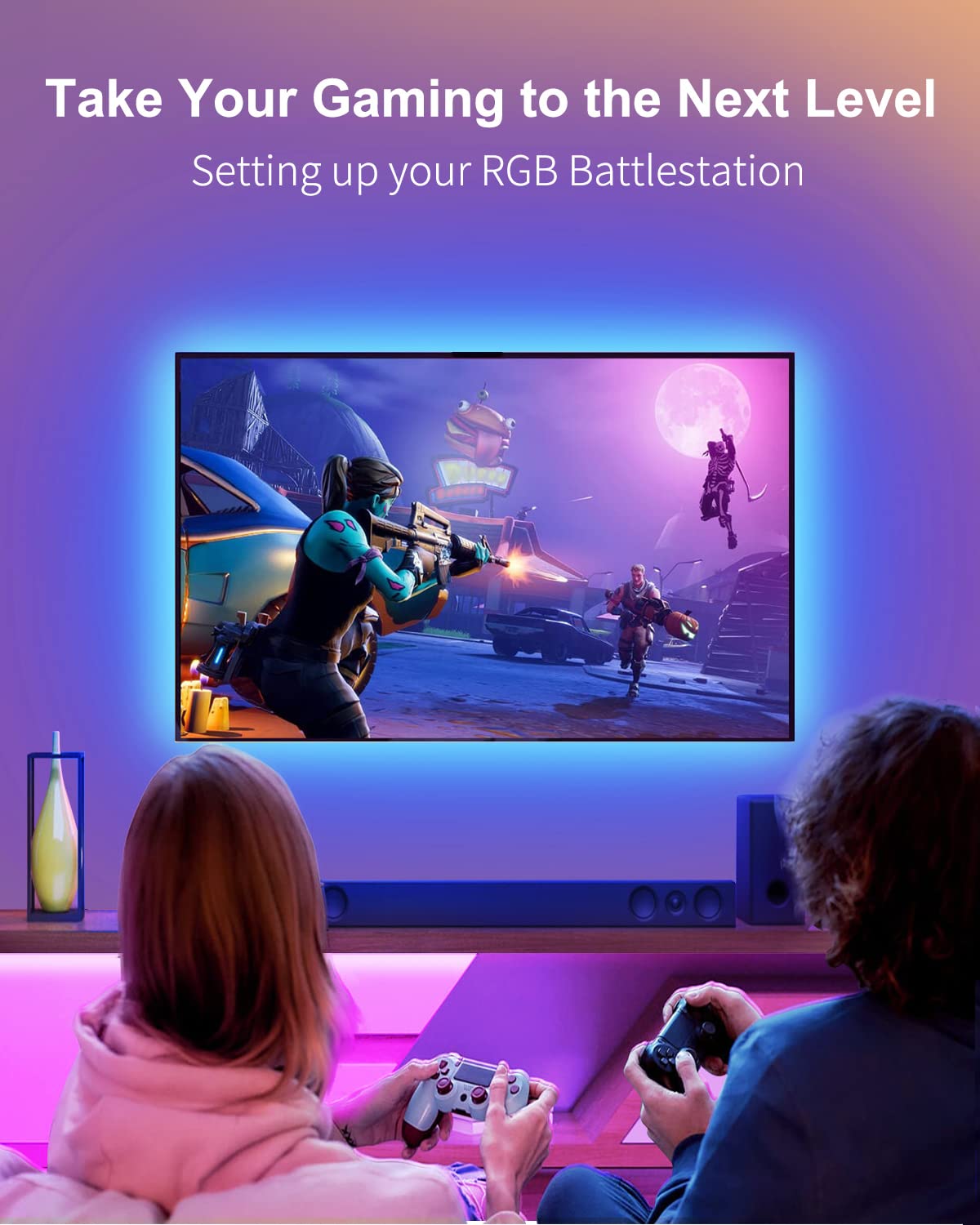 Gupup Led Backlight For 55-75 Inch Tv, Multicolor Usb Lights, 15 Ft With Remote, Model Wfds023