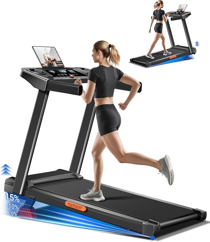Treadmill with 15% Incline, 3-in-1 Portable Treadmills for Home and Office, Foldable Treadmill with Handles, 3.0HP Quiet B...