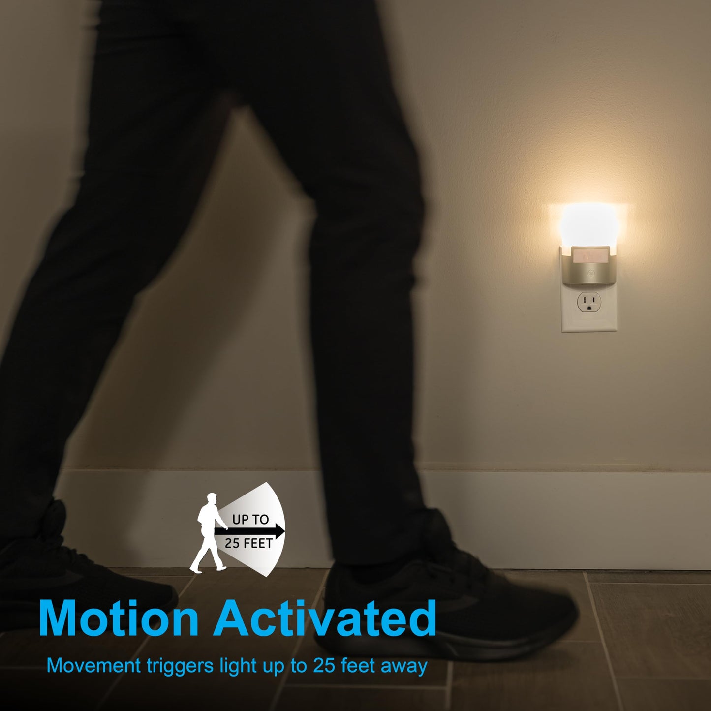GE LED Motion Sensor Night Light, 40 Lumens, Soft White, Plastic, Silver, 2 Pack, Model 46633