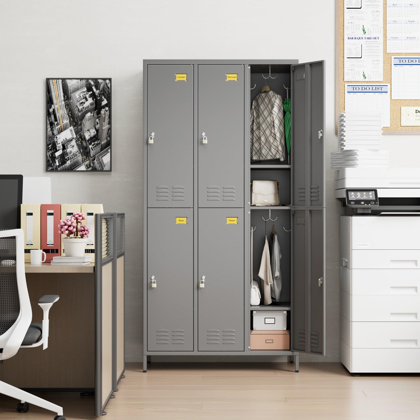 Aobabo Metal Locker for Employees, 6 Doors Metal Locker Cabinet with Lock, Industrial Storage with 18 Hooks, Storage for Office, Gym, Dormitory, Assembly Required, Dark Grey