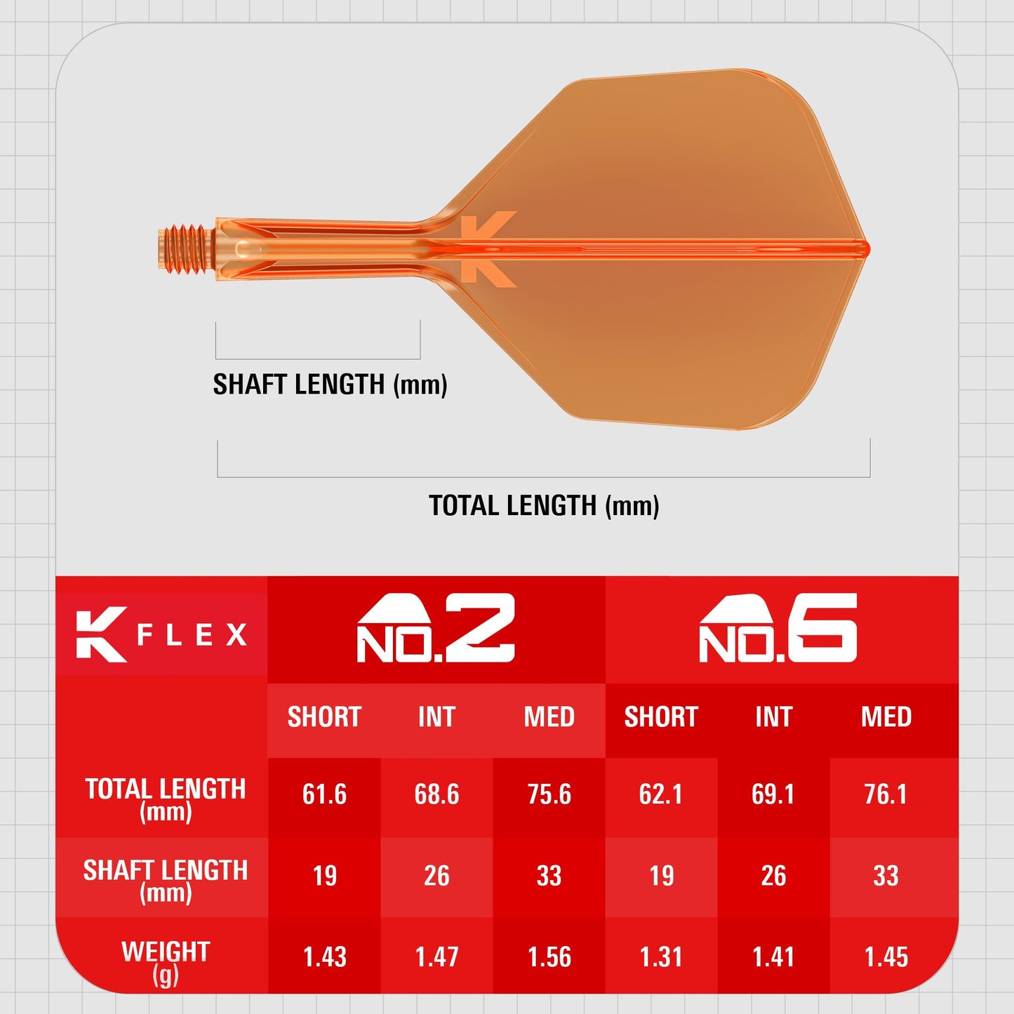 Target Darts K Flex Integrated Dart Flights and Shafts, Short 19mm, Plastic, Orange, Model taf1544, Pack of 3