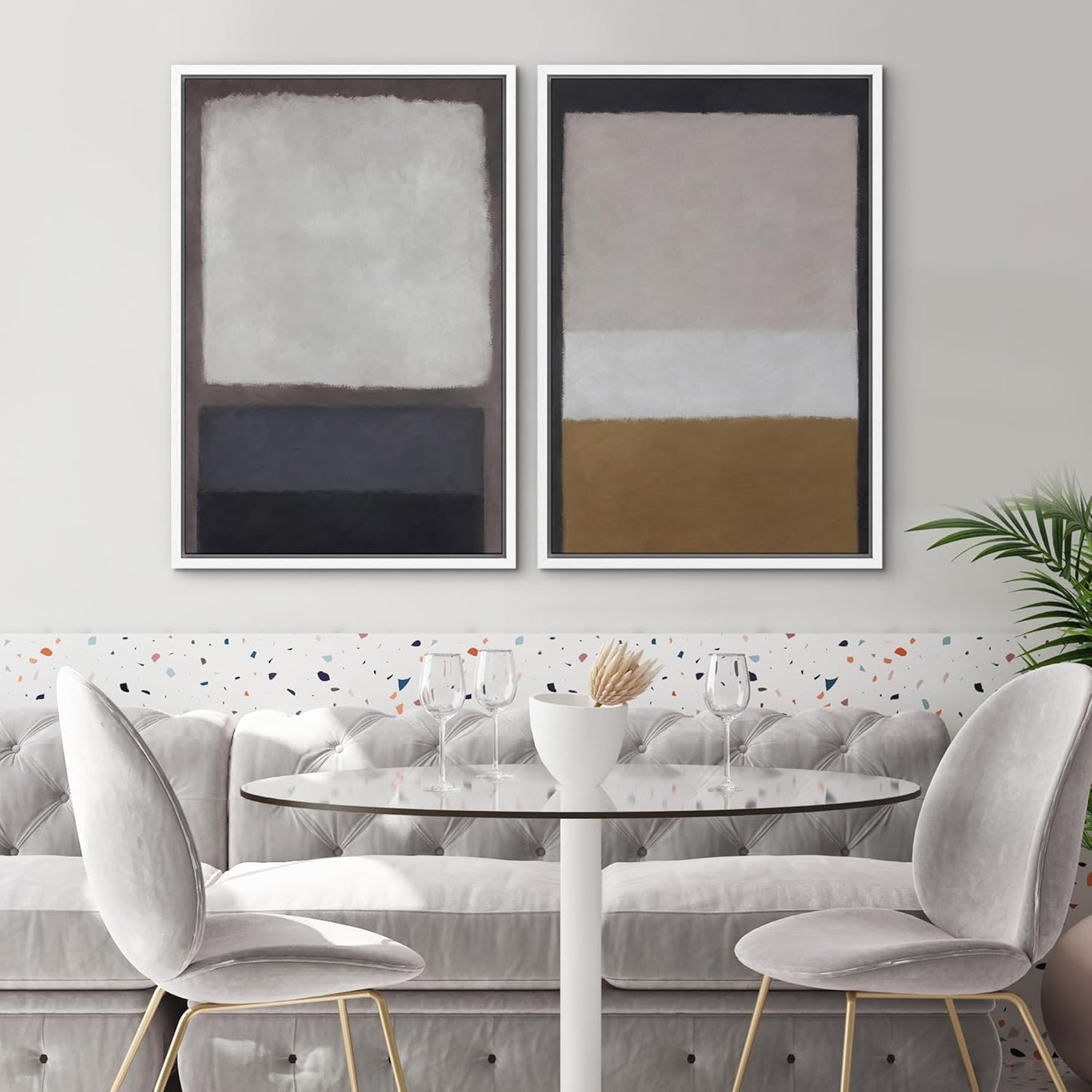 SIGNWIN Framed Canvas Print Wall Art Set Gray Brown Pastel Geometric Color Blocks Abstract Shapes Illustrations Art Contemporary Decorative for Living Room, Bedroom, Office - 24"x36"x2 White