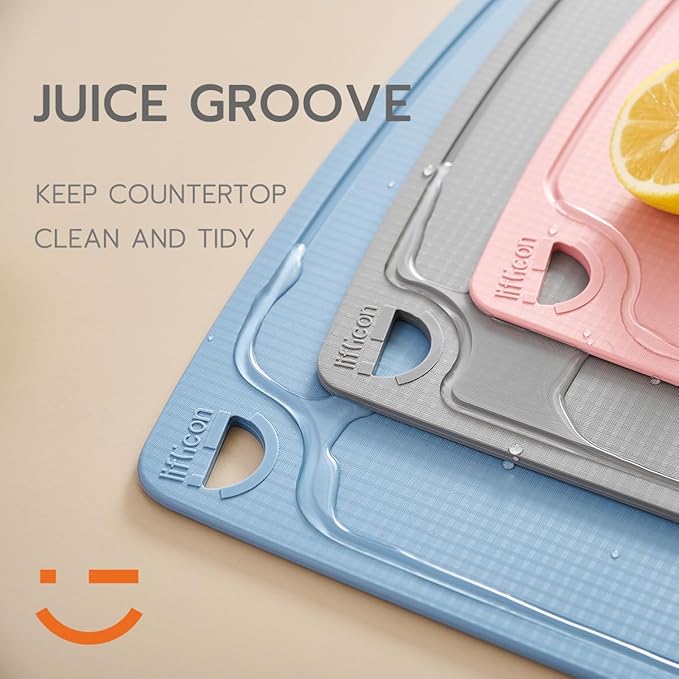 Liflicon Silicone Thick Cutting Boards Mats Set of 3 Foldable & Flexible Design Juice Grooves Easy Grip Handle Dishwasher Safe for Kitchen,BPA free Silicone Cutting Board-sort pink