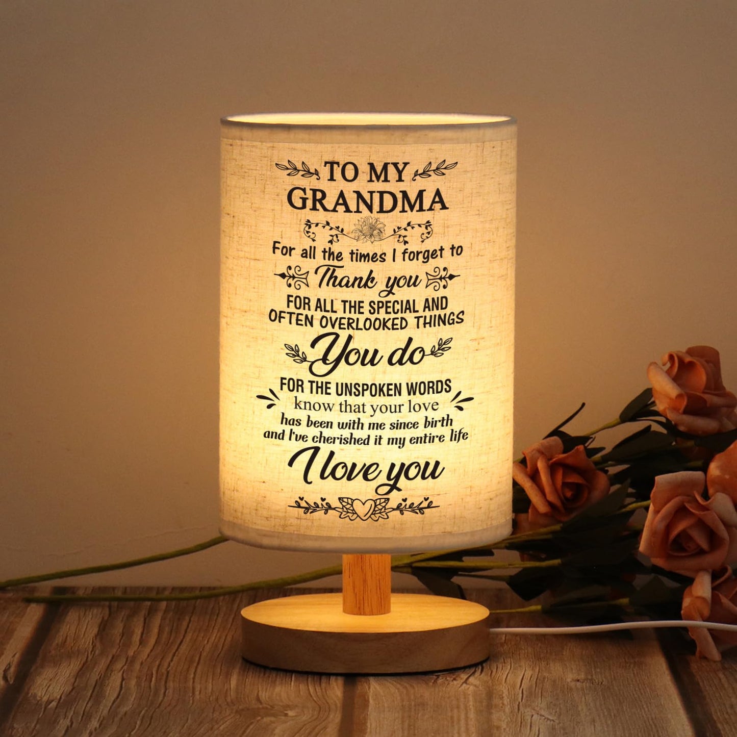 WSYEAR Table Lamp for Grandma - Wooden Birthday Gift from Grandchildren, Best Grandma Gifts