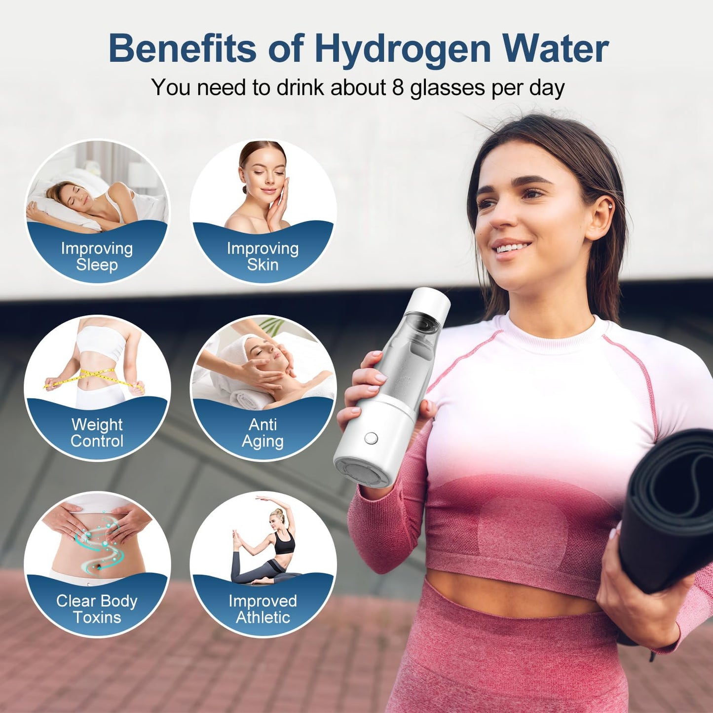 5000PPB Hydrogen Water Bottle Generator 3 in 1 Hydrogen Water Generator Machine with SPE & PEM Technology Portable Hydrogenated Water Bottle Inhalation for Healthy Hydration/White