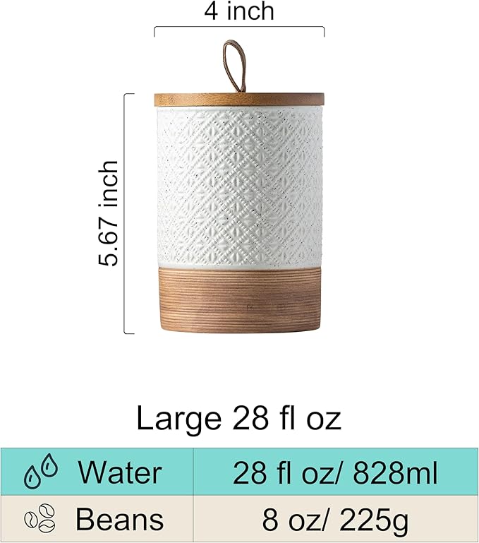 Large Coffee Containers with Lids, Ceramic Coffee Canister Kitchen Food Storage Cookie Jars with Airtight Lid for Spice Sugar Tea Candy, Stackable Decorative Jars for Counter - White 28 fl.oz