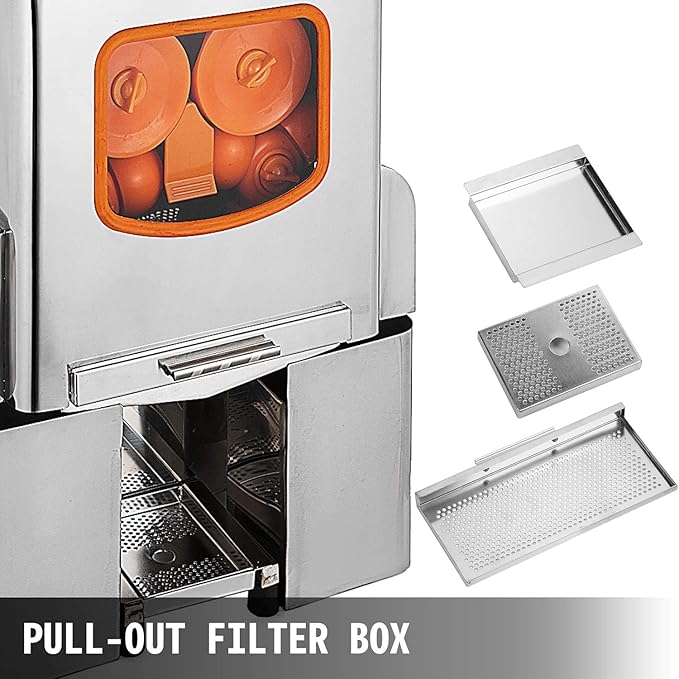 Commercial Juicer Machine, Orange Juice Machine with Pull-Out Filter Box Commercial Orange Juicer 22-30 Oranges Per Minute, 110V Juice Extractor, 120W Orange Squeezer with Acrylic Cover (E3)