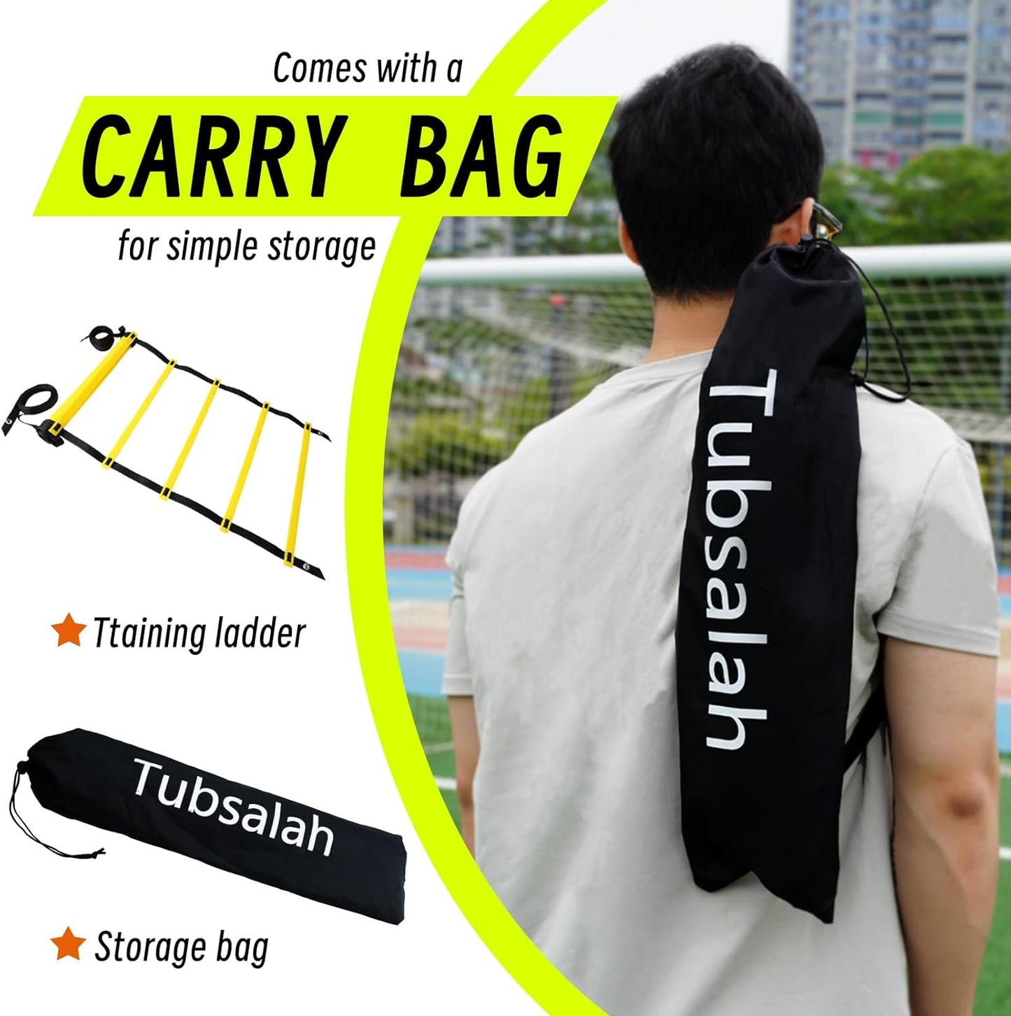 20ft Adjustable Agility Ladder with Carry Bag – Football Training Equipment & Speed Ladder for Soccer, Basketball – Agility Training Equipment for Footwork Drills