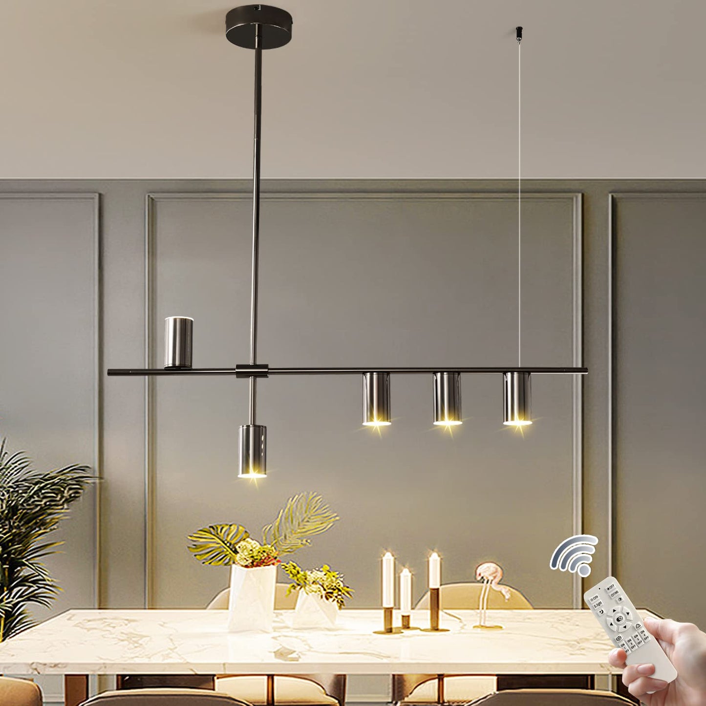 Siittoo Dining Room Light Fixture  Upgraded Dimmable Led Modern Pendant Light With Electroplated Surface  Modern Black Led Hanging Chandelier Light Fixture For Kitchen Island Dining Room 35W 5-Light