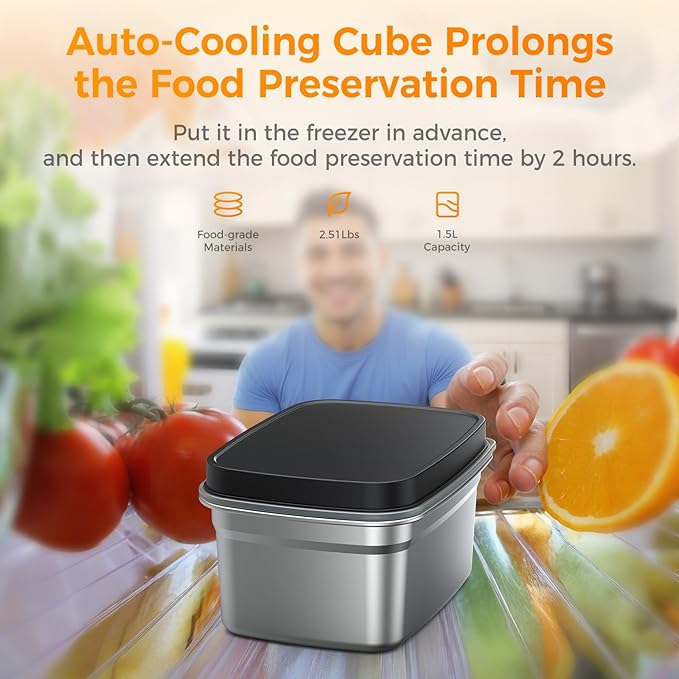Cordless Heated Lunch Box for Adults, 1.5L (6 Cups) Portable Electric Lunch Box Battery Powered with Scheduled Heating, (All-round Heated) Rechargeable Food Warmer with Insulated Bag, Black