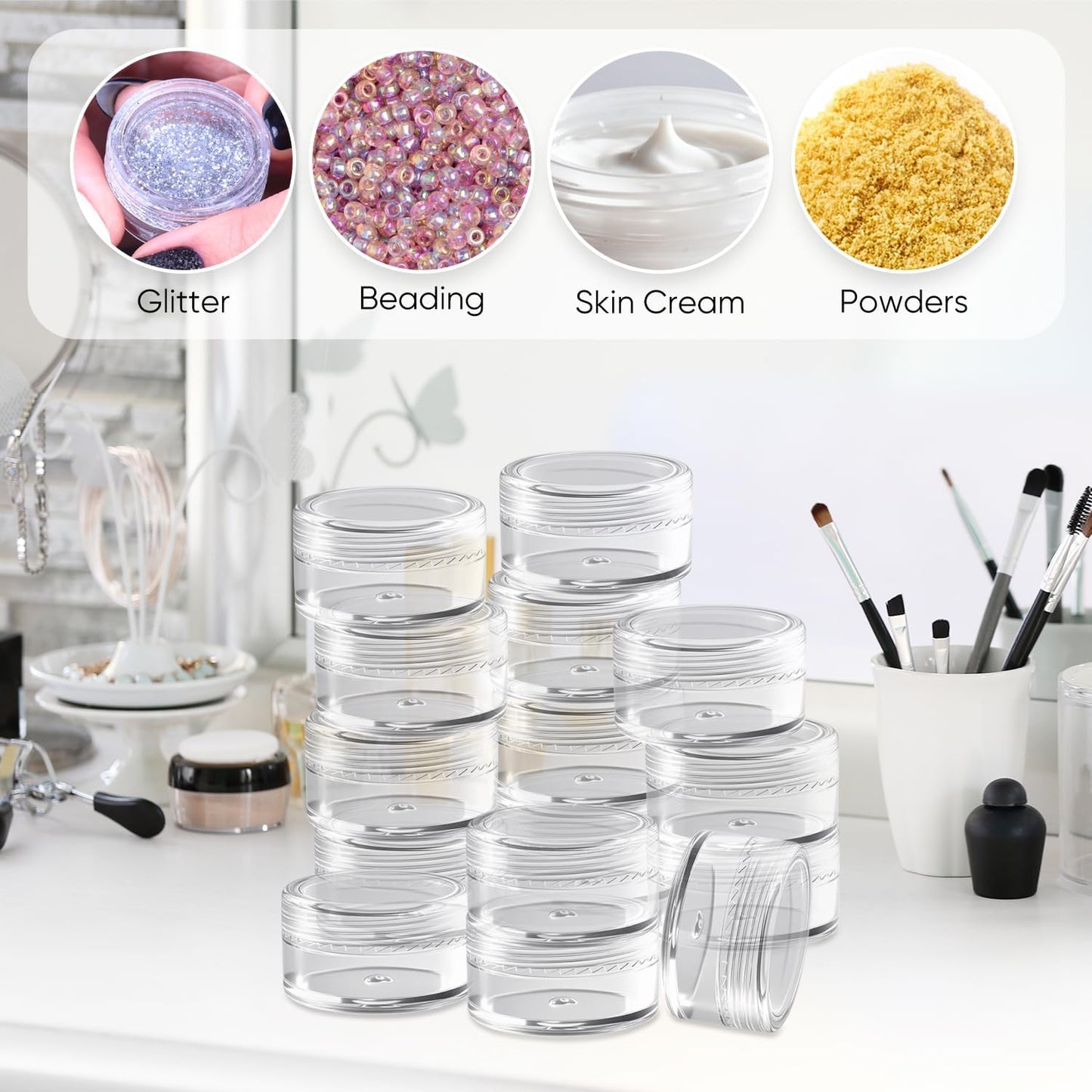 5g Cosmetic Sample Jars with Lids, 50 Pack Clear Small Plastic Containers for Skincare, Face Cream & Lip Balm, BPA-Free, Refillable Travel Size Containers