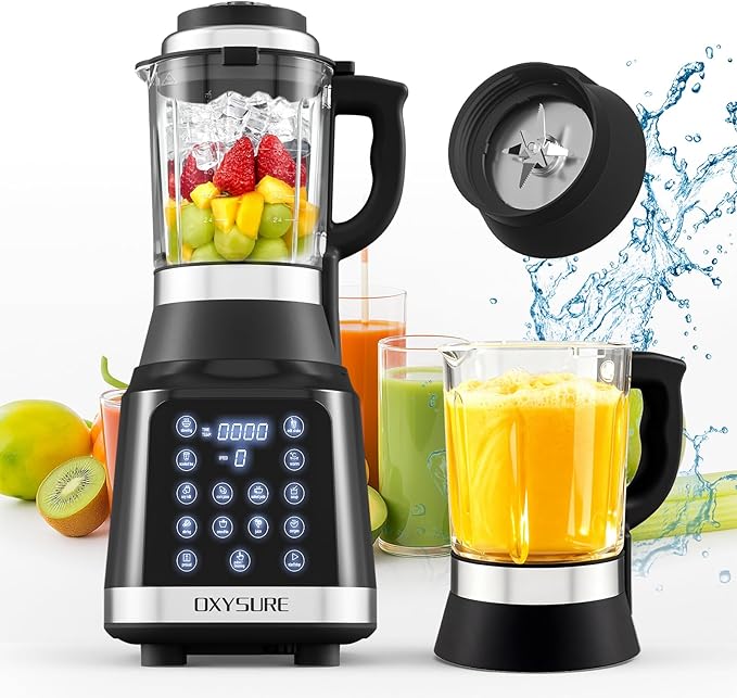 Blender with 14 Functions, 1400W High-Speed Motor, 59oz Capacity, Food Processor for Smoothies, Soy Milk, Soup, Food & Juice, Multifunctional Heating Mixer (Black)