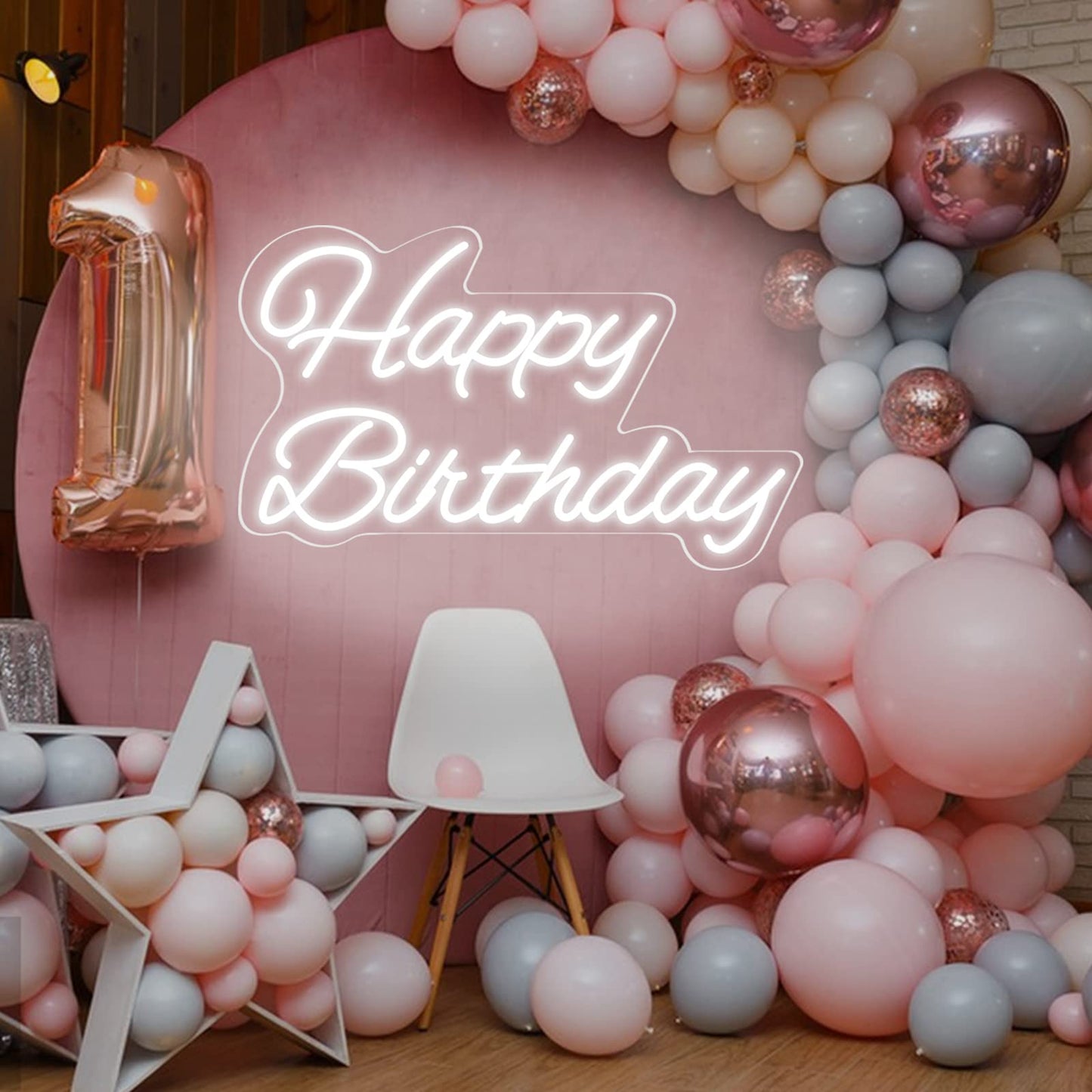 Neonawall Happy Birthday Neon Sign - 16 Inch White Led Light With Dimmable Switch For Party Decoration And Gifts