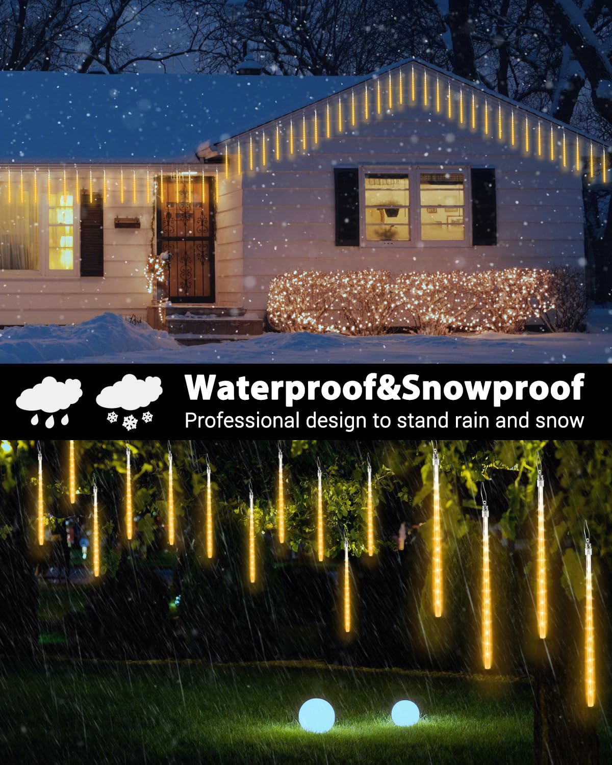 Flacchi Solar Icicle Lights - 20 Tubes 480 LED Cascading Raindrop, Waterproof Christmas Decorations, Warm White, Model YZ69SS002