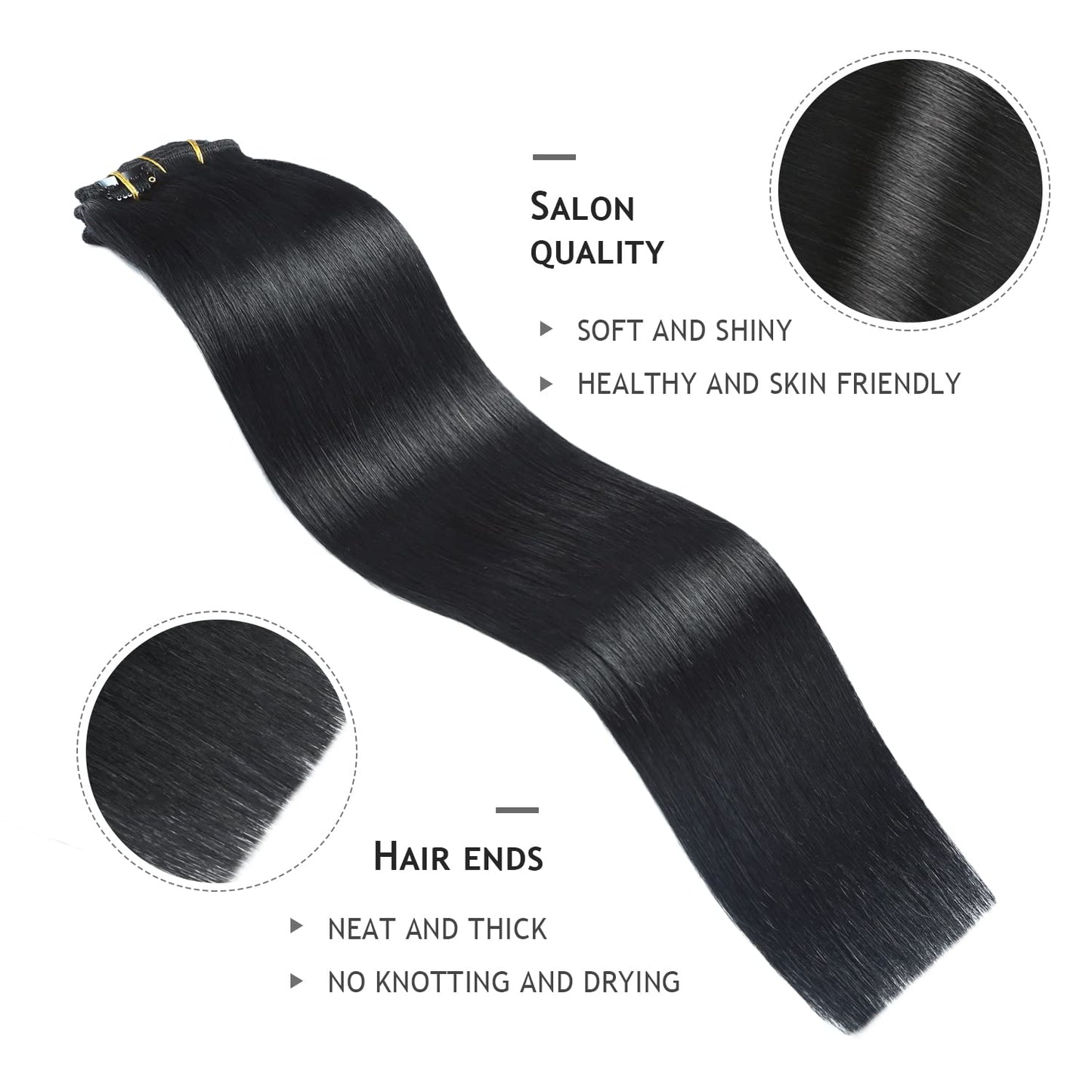 YILITE Jet Black Clip in Hair Extensions Real Human Hair 8Pcs 120Gram/Pack Silky Double Weft Straight Human Hair Extensios Clip