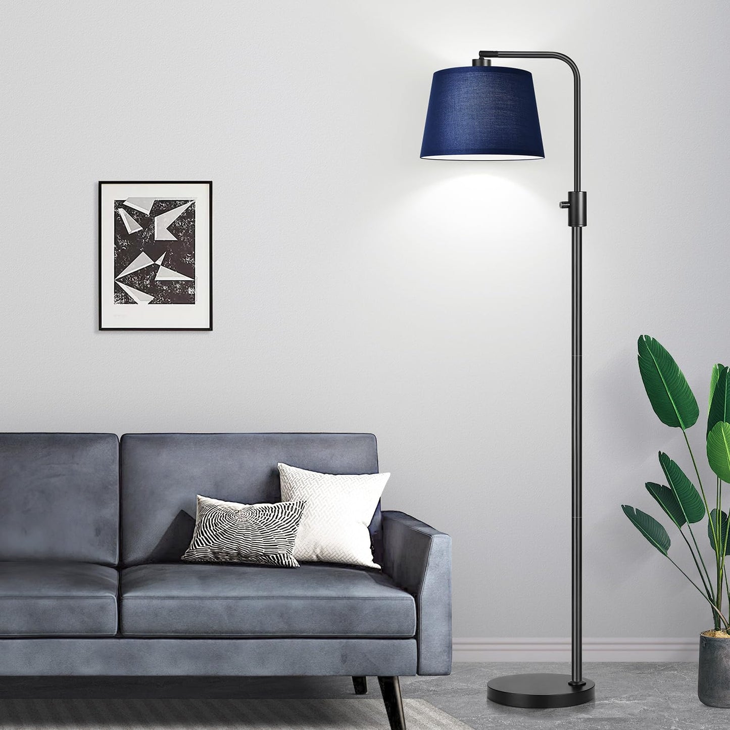 Nintiue Dimmable Floor Lamp, 1000 Lumens LED Edison Bulb, Modern Arc Design, Matte Black-Blue Shade, Model FL16886