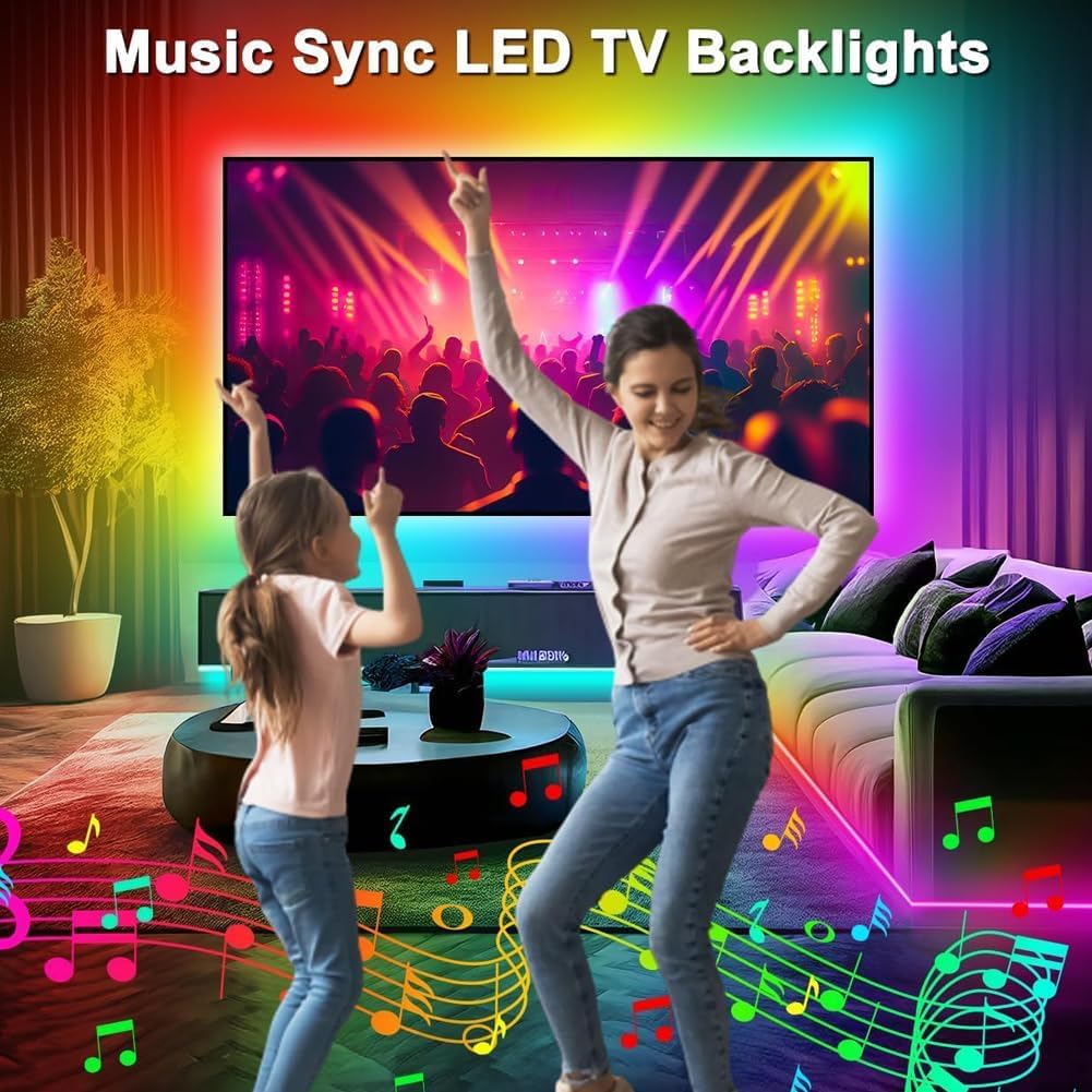 Pstar Rgb Led Tv Backlight, 6.56Ft Music Sync, Usb Powered For 32-40 Tvs, Remote & App Control, Vinyl Material