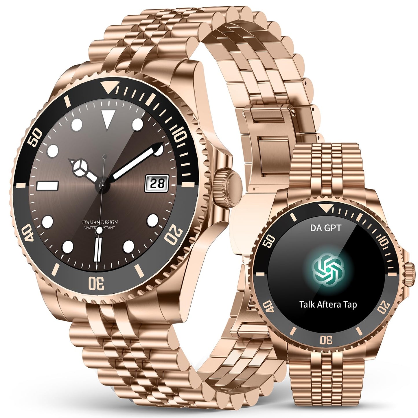 2025 DA GPT Smart Watch, Deep Search, Heart Rate, Blood Pressure, Blood Oxygen, Sleep Monitor, 107 Sports Modes, Waterproof Round Watch, 1.19-inch AMOLED Display, Compatible Android and iOS Gold Metal