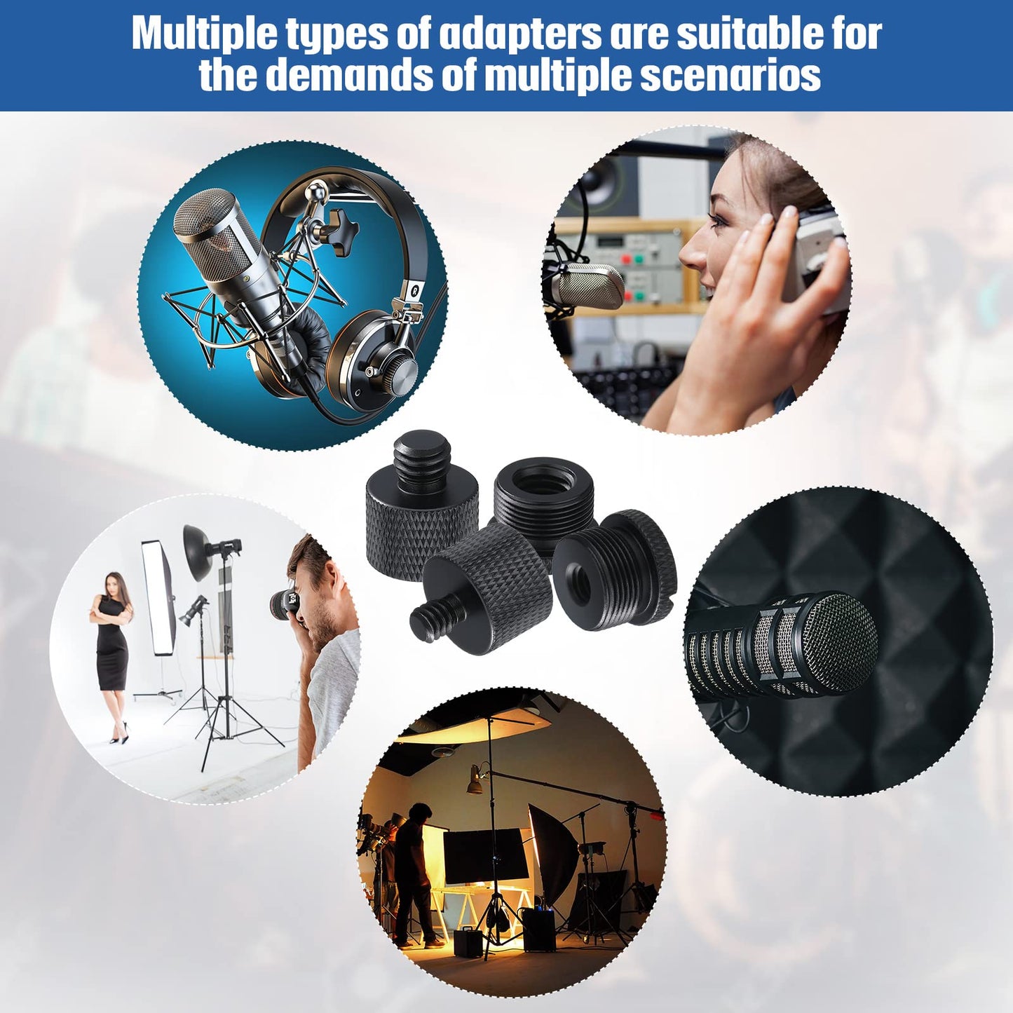 8 Pieces Mic Stand Adapter 5/8 Female To 3/8 Male And 3/8 Female To 5/8 Male, 5/8 Female To 1/4 Male And 1/4 Female To 5/8 Male