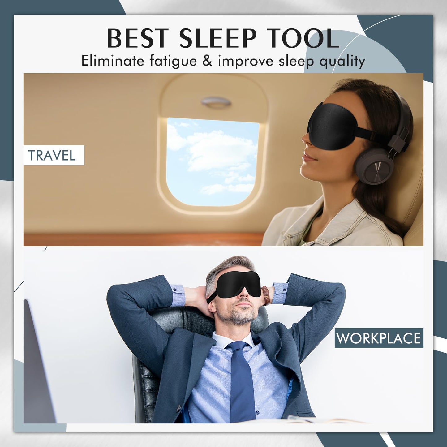 Bonuci 12 Pack Sleep Mask Blackout 3D Eye Mask for Ultralight Sleeping Night Blindfold Eye Covers with Adjustable Strap for Men Women Travel Gift Back and Side Sleeper (Black)