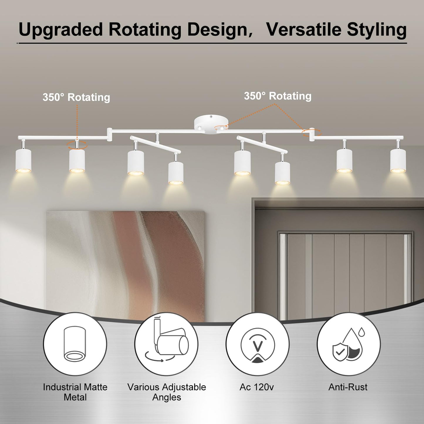 Auquee 8 Light Track Lighting Fixtures Ceiling  Matte White Kichen Track Lighting Fixtures  Rotatable Light Heads  Adjustable Modern Led Track Lights For Kitchen/Hallway  No Gu10 Bulb