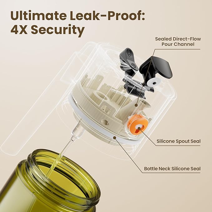 Upgrade 2 in 1 Oil Sprayer for Cooking, Olive Oil Dispenser Bottle for Kitchen Gadgets with Stickers, 17oz/500ml Food Grade Light-Blocking Glass Spray Bottle for Salad, Air Fryer, BBQ
