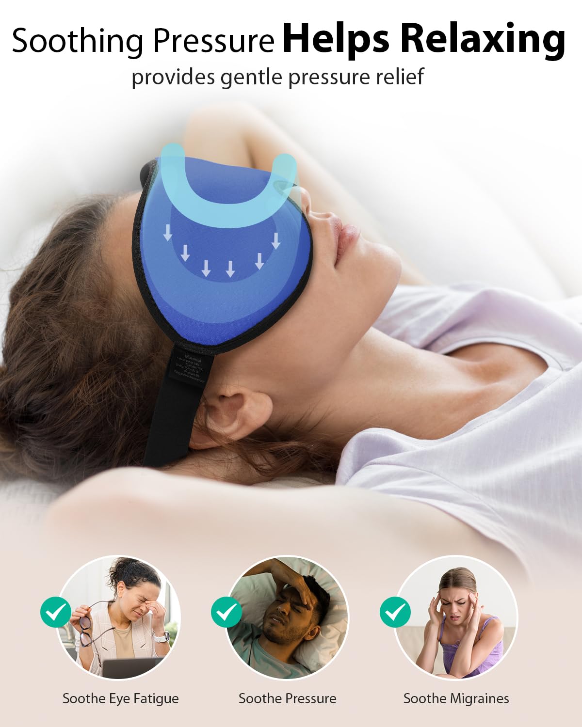 MABAO Weighted Sleep Mask - 100% Blackout Eye Mask for Sleeping for Women Men, 3D Contoured for Lash Extension, Zero Eye Pressure Memory Foam Cover, Soft Gentle Pressure Blindfold for Travel - Blue