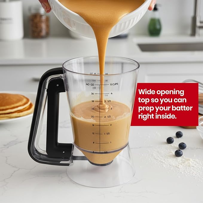 Eggssentials - Pancake Batter Dispenser with 5-Cup Capacity - Waffle Batter Dispenser for Pancakes, Cupcakes & Crepes, Easy-Squeeze Handle, Dishwasher Safe - Black Pancake Dispenser