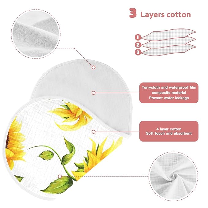 Muslin Baby Burp Cloths Set of 2, Soft Absorbent Big Sunflower Muslin Washcloths, Bibs, Face Towel for Newborn Boys Girls, 22 x 11 Inch