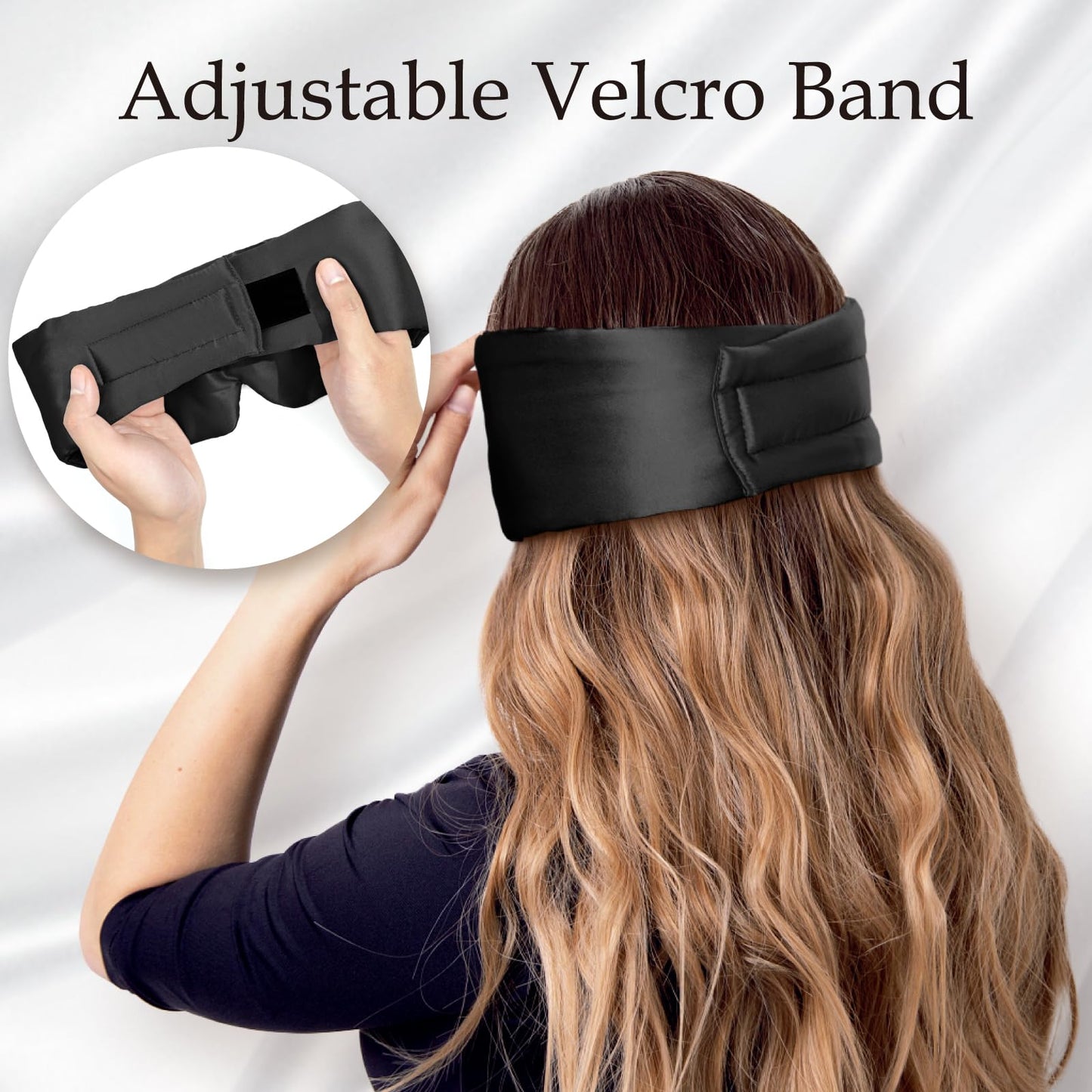 Zenssia 100% Mulberry Silk Sleep Mask Eye Mask for Man and Woman with Adjustable Headband, Full Size Large Sleep Mask & Blindfold for Total Blackout for All Night Sleep, Travel & Nap- Black