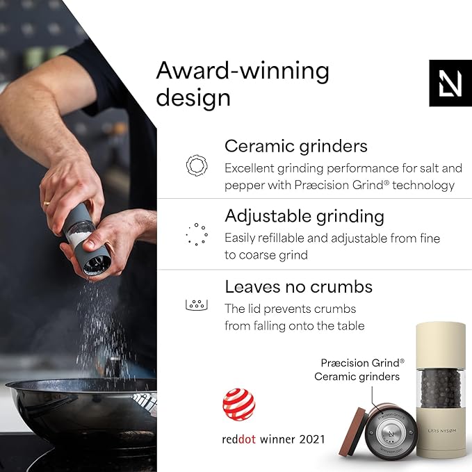 LARS NYSØM Salt and Pepper Grinder Set, Manual Salt and Pepper Mills with Adjustable Ceramic Grinder, Design Spice Shaker Set (Red/Beige)