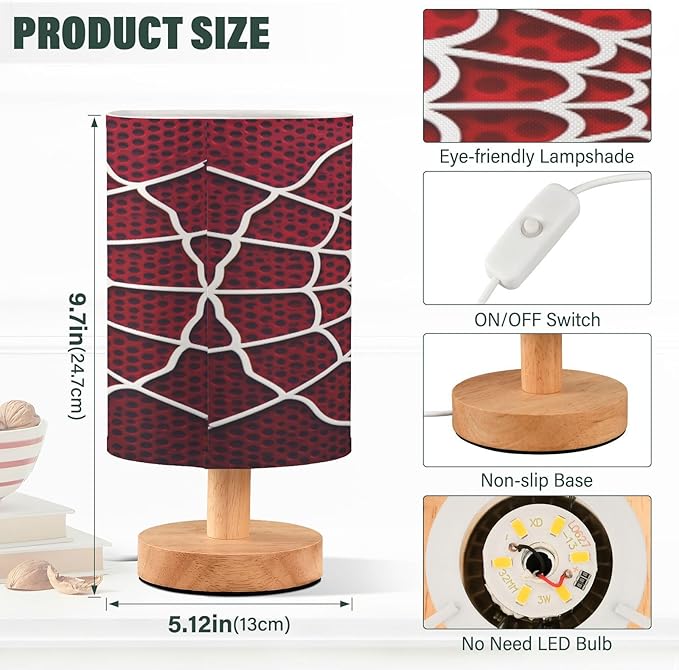 White Spider Web Red Dot Table Lamp for Bedroom Bedside Lamp Desk Lamps Cylinder Nightstand Lamp for Living Room Office Decor